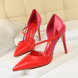 Breakj Korean Version Of Fashion Sweet High Heels Women's High With Shallow Mouth Pointed Head Color Hollow One Word Belt Show Thin Single