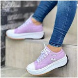 Breakj New Shoes Children's Spring And Autumn Canvas Shoes Breathable High Help Casual Women's Shoes Thick Soles Lace Height