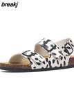 2023 New Summer Beach Cork Sandals Casual Women Outside Non-slip Black White Double Buckle Sandalias