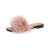 whit fur slippers Summer shoes women Fashion Sweet Open toe flat Slides Slip-On home Slipper comfortable platform flip