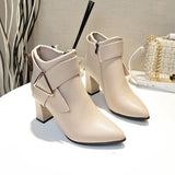 Breakj Autumn And Winter New Thick And Short Boots Women's Sharp-Headed Side Zipper Fashion Belt Buckle High Fashion
