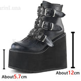 Design Gothic Style INS Hot Sale Great Quality Fashion Motorcycle Boots Big Size 34-50 Wedges Buckles Platform