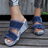 Breakj One-Word With Buckle High-Heeled Slippers Women's Slopes And Thick-Bottomed Cloth Beach Cold
