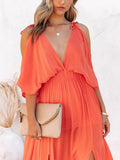 Sexy Wrap V-Neck Office Women's New Solid Sleeveless Long Dress Elegant Ladies Dress Summer Sleeveless Bohemian Beach Chic