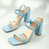 Women Sandals Square Toe Thick High Heels Shoes Ladies Fashion Party Slip On Woman 2021 Footwear New Female Plus