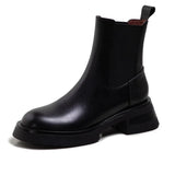 Women Shoes Genuine Leather Chelsea Boots Round Toe Ankle Boots Thick Med Heel Ladies Footwear Autumn Winter 39