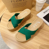 Breakj Bottom Slippers Women 2025 Spring And Summer Korean Version Of The New Fashion Cross Leopard Lattice Slope With A Word Cold