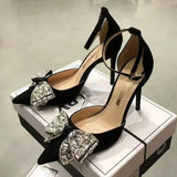 Breakj Version Of The Fashion Bow Water Drill High Heel 2025 New Four-Season Tip Fine Heel Single Shoes Elegant Women's