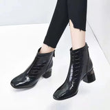 Boots Patent Leather Women's Shoes 2023 New Spring And Autumn Soft Leather Square Head Short Boots Women's Thick Heel Medium Heel Martin