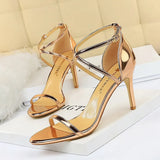 Breakj Fashion Sexy Nightclub Open Toe Metallic Cross Strap Heel High Heel Sandal Women's High
