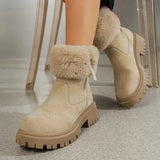 Women's Faux Fur Ankle Boots 2023 Chunky Platform Faux Suede Snow Boots Women Thick Plush Warm Winter Shoes Female