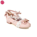 Women Lolita Mary Jane Shoes Cross-Tied Rockabilly Lace Pumps with Bow Girls Princess Japanese Gothic Cosplay Casual Party