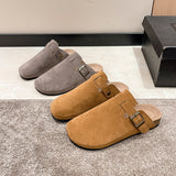 Breakj Head Slippers Female Couple Drag Wish Large Belt Buckle Decorated Roman Shoes Half Dragged Lazy Women Shoes
