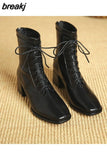 5cm HOT women Ankle boots Leather 35-39 feet length boots for women Round Toe Chelsea boots high heel boots