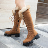 dropship 2023 large size 43 winter warm fur Shoes woman outdoor snow boots Women shoelaces knee high Boots female