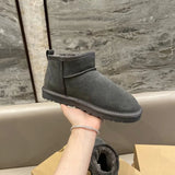 2023 New Winter Snow Boots Women's Leather Short Boots Flat Plush Cotton Shoes Fur Ankle Boot Female Booties Woman