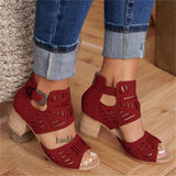Hollow Out Sandals Mid Heel Summer Slip-on Buckle Ladies Shoes Artificial Open Toe Casual Wedding Pumps Women