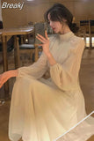 Elegant Solid Midi Dress Turtleneck Design 2023 Spring One Piece Dress Korean Fashion Long Sleeve Fairy Even Party