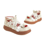 Japanese Cartoon Sweet Girl Flat Shoes Women Platform Lolita Flats Princess Cosplay Kawaii Vintage Lace Bow Strawberry