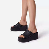 Women Wedges Slippers Square Toe Thick Bottom Plus Size Female Slides Solid Concise Casual Ladies Summer Flip Flops Fashion
