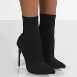 Women Boots Short High Heels Shoes For Women Autumn Winter Botas Mujer Knitted Ankle Boots Black Sock Women Heels Boots