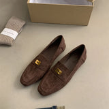 Suede Leather Loafers Women Flat Casual Shoes Leather Metal Decor Slip on Mules Spring Summer Walk Runner Shoes