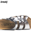 2023 New Fashion Summer Cork Slipper Women Casual Beach Non-slip Outside Cut-outs Slip on Slides