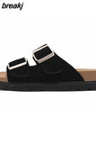 Size 35-40 Women Real Leather Slippers Summer 2023 Platform Shoes For Women Fashion Buckle Heels Sandals