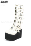 Design Gothic Style INS Hot Sale Great Quality Fashion Motorcycle Boots Big Size 34-50 Wedges Buckles Platform
