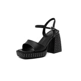 Shoes Women Real Leather Sandals Super High Heel Platform Sandals Square Toe Cow Leather Ladies Footwear Summer