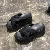 House Slippers Platform Slides Slipers Women Heeled Mules Black Sandals Fashion Lady 2024 High Summer Beige Luxury