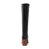 Winter Knee High Boots Women Natural Genuine Leather Chunky High Heel Tall Boots Zipper Round Toe Shoes Lady Size