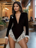 Sexy Jumpsuit 2025 New V Collar Lace Splicing High-End Suit Jumpsuit