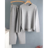 2 Pieces Set Women Knitted Tracksuit O-neck Sweater + Granny pants Sweater Set female Knitted sweater suit Homewear