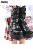 New Gothic Style Platform Vampire Cosplay Women Mid-calf Boots 2023 Winter Wedges Comfy Women Motorcycle Boots