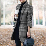 Winter New Fashion Women Stand Collar Print Jackets Casual Long Sleeves Elegant Office Lady Cardigan Slim Buttons Jackets 1020