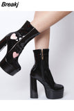 Platform Women Ankle Boots 2023 Antumn Winter Brand Design Heart Office Lady Comfy Women Modern Boots Shoes Bige Size