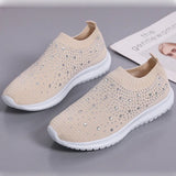 Shiny Crystal Knitted Sneakers Women 2023 Spring Breathable Mesh Flats Woman Plus Size Slip on Running Casual Shoes