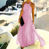 Women Sexy O Neck Halter Print Summer Dress Casual Bohemia Sleeveless Beach Holiday Long Dresses Elegant Slim