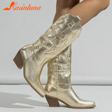Vintage Style Western Boots For Women 2023 New Arrived Embroidery Mid Calf Boots Pointed Toe Autumn Winter Ladies