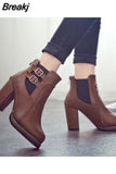 Women Shoes 2023 Autumn Size 43 Retro Black Pumps Belt Buckle Short Boots Fashion Heeled Ankle Boots Women Zapatos