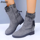 Women Mid-Calf Boots Fashion Suede Snow Boots Retro Zipper Warm Boots for Women Shoes Low-heeled