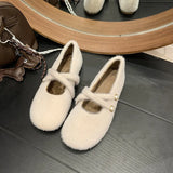 Breakj Design Simple Hairy Mary Jane Shoes Round Head Flat And Beige Mono Shoes Korean Version Of Gentle Pedaled Flat
