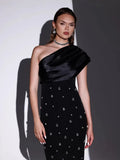 2024 Explosion Dress Sexy Slanted Shoulder Spike Diamond Long Cash Back Skinny Adult