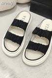 Canvas Slippers for Women 2023 New Summer Lace Up One-word Slippers and Skirt Flat-bottomed Sandals Slip on