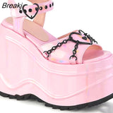Sandals Women Wedge Heel Shoes Heart Chain High Heels Summer Peep Toe Pumps Thick Soled Beach Sandalias Zapatos