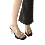 High-Heeled Cool Slippers Women's 2025 New Fashion Crystal Waterproof Table Women's Slippers Fine And Water Drill Women's Sandals