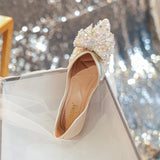 women pointed toe colorful glitter ballet flats pearl beading bowknot moccasins ladies designer crystal flat shoes comfy