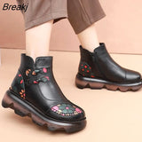 Women Autumn Winter Boots Genuine Leather 2022 New Fashion Print Warm Plush Boots Women Thick-soled Women's Ankle