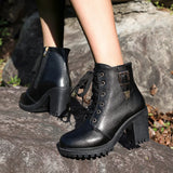 Breakj Round Head Tie In Autumn And Winter 2025 With Martin Boots Female English Wind Belt Buckle Side Zipper High Heel Short